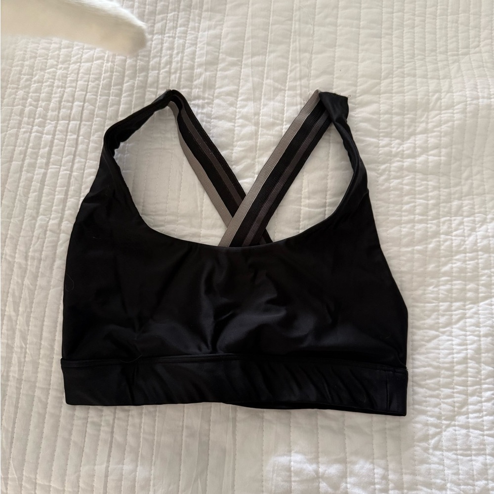 Black and Silver Cross-Back Sports Bra